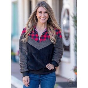 Grace & Emma Sherpa Pullover Size XL Jacket Country Chic Buffalo Plaid Bonfire